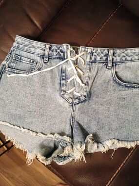 PacSun Light Blue Lace-Up High Waist Denim Cutoff Shorts